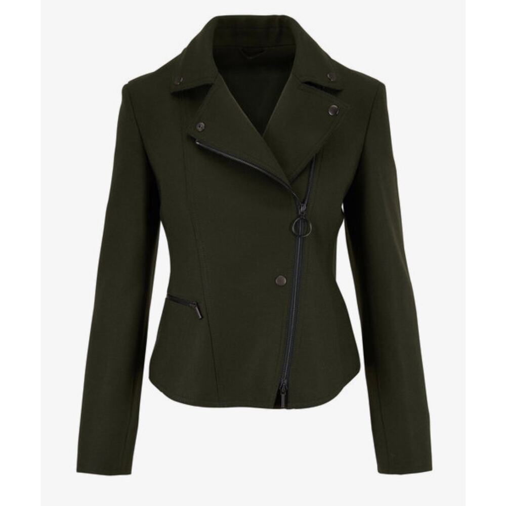 Akris Punto Moto Jacket Green Wool Blend Zip Front
